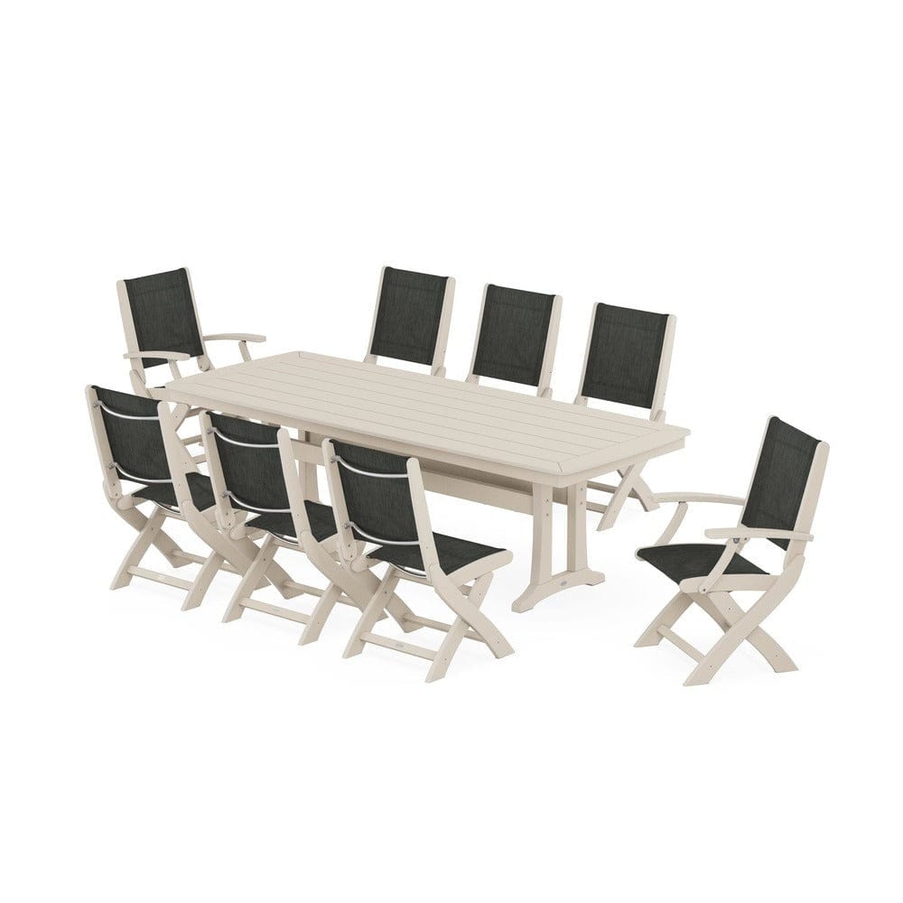 POLYWOOD® - Coastal Folding 9-Piece Dining Set with Trestle Legs - PWS1501 Outdoor Furniture POLYWOOD®