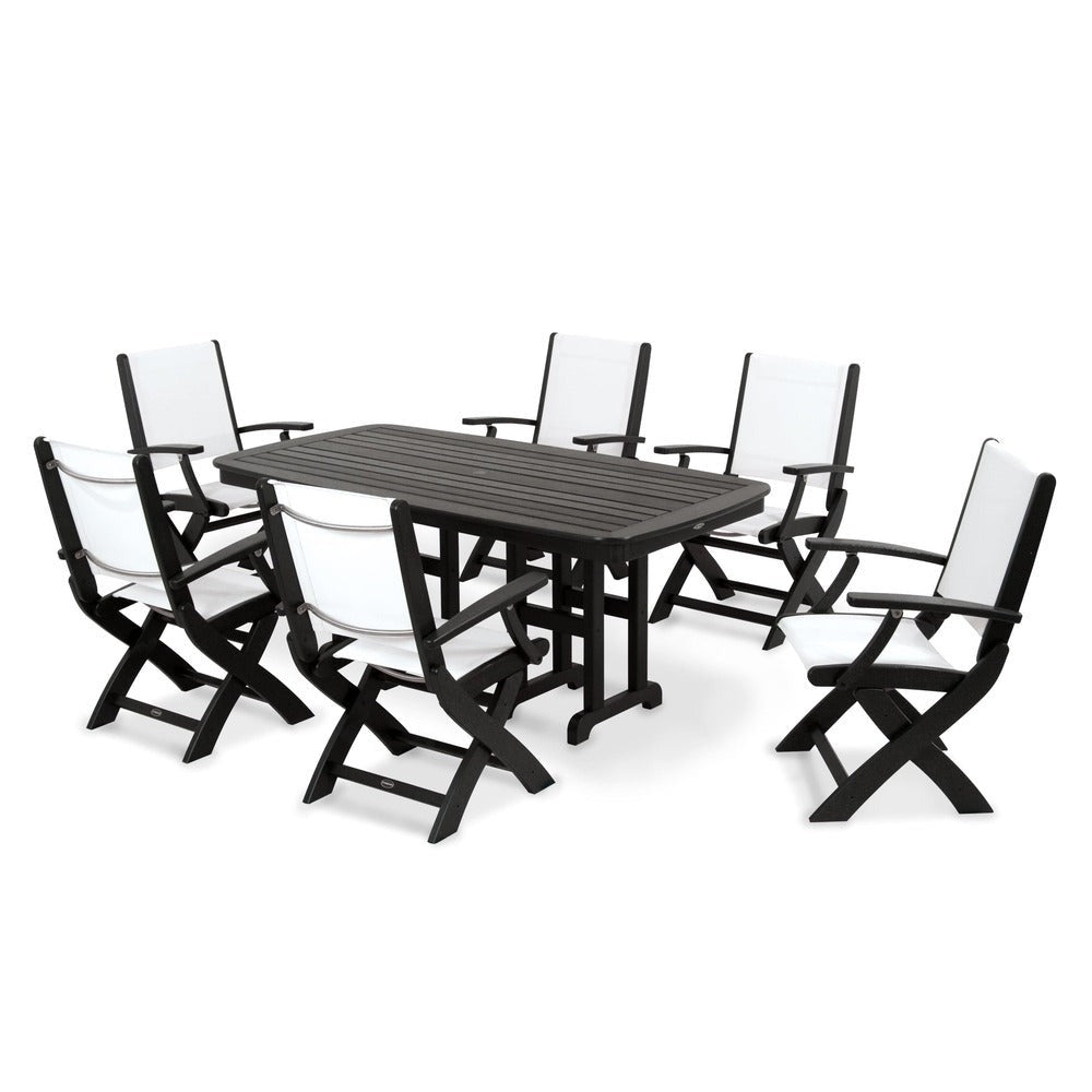 POLYWOOD® - Coastal Folding Arm Chair 7-Piece Dining Set - PWS154-1 Outdoor Furniture POLYWOOD®