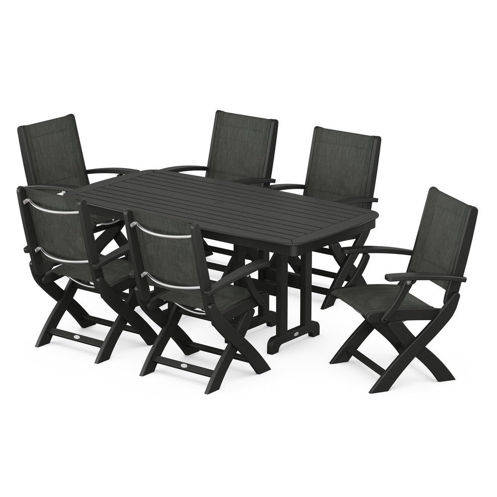 POLYWOOD® Outdoor Furniture POLYWOOD® - Coastal Folding Arm Chair 7-Piece Dining Set - PWS154-1