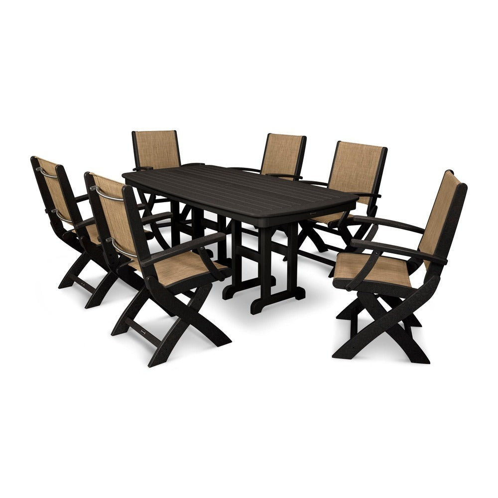 POLYWOOD® - Coastal Folding Arm Chair 7-Piece Dining Set - PWS154-1 Outdoor Furniture POLYWOOD®