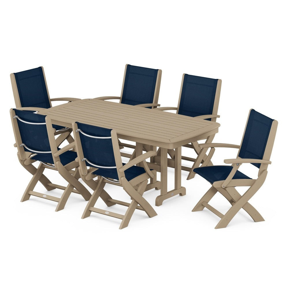 POLYWOOD® Outdoor Furniture POLYWOOD® - Coastal Folding Arm Chair 7-Piece Dining Set - PWS154-1