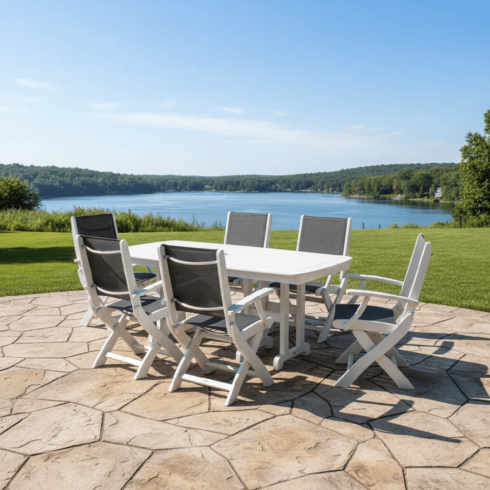 POLYWOOD® - Coastal Folding Arm Chair 7-Piece Dining Set - PWS154-1 Outdoor Furniture POLYWOOD®