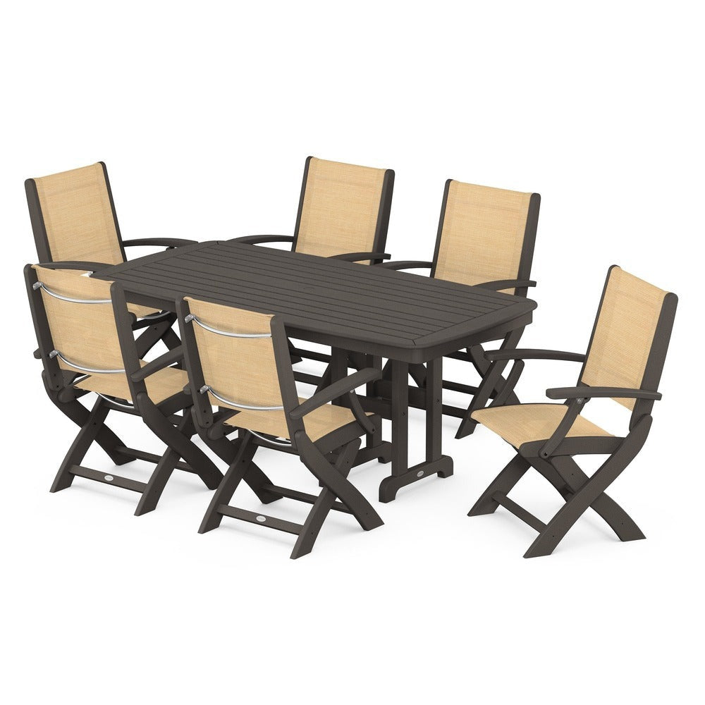 POLYWOOD® Outdoor Furniture POLYWOOD® - Coastal Folding Arm Chair 7-Piece Dining Set - PWS154-1