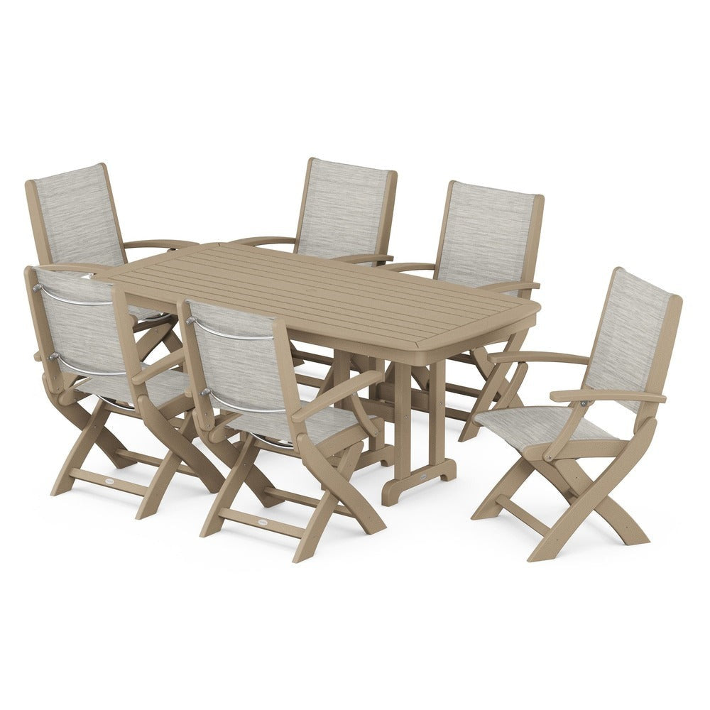 POLYWOOD® Outdoor Furniture POLYWOOD® - Coastal Folding Arm Chair 7-Piece Dining Set - PWS154-1