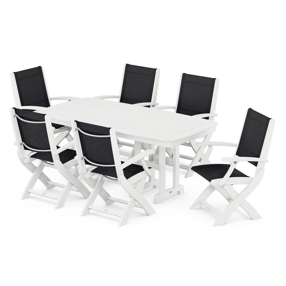 POLYWOOD® - Coastal Folding Arm Chair 7-Piece Dining Set - PWS154-1 Outdoor Furniture POLYWOOD®