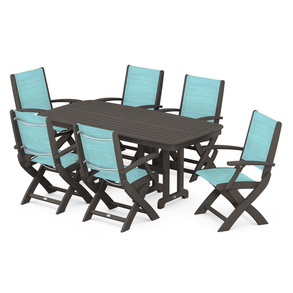 POLYWOOD® - Coastal Folding Arm Chair 7-Piece Dining Set - PWS154-1 Outdoor Furniture POLYWOOD®