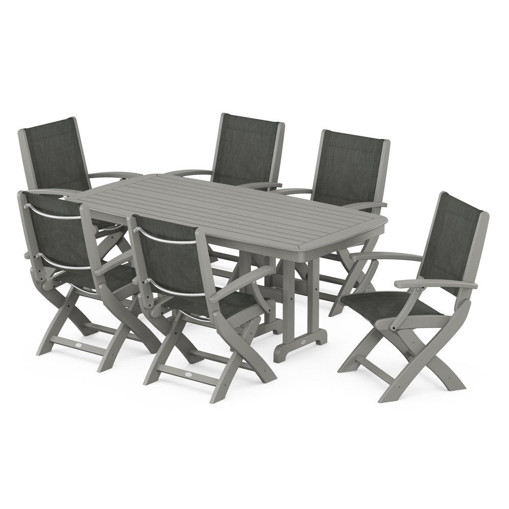 POLYWOOD® - Coastal Folding Arm Chair 7-Piece Dining Set - PWS154-1 Outdoor Furniture POLYWOOD®