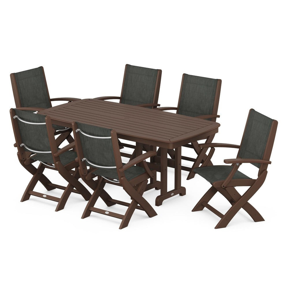 POLYWOOD® Outdoor Furniture POLYWOOD® - Coastal Folding Arm Chair 7-Piece Dining Set - PWS154-1