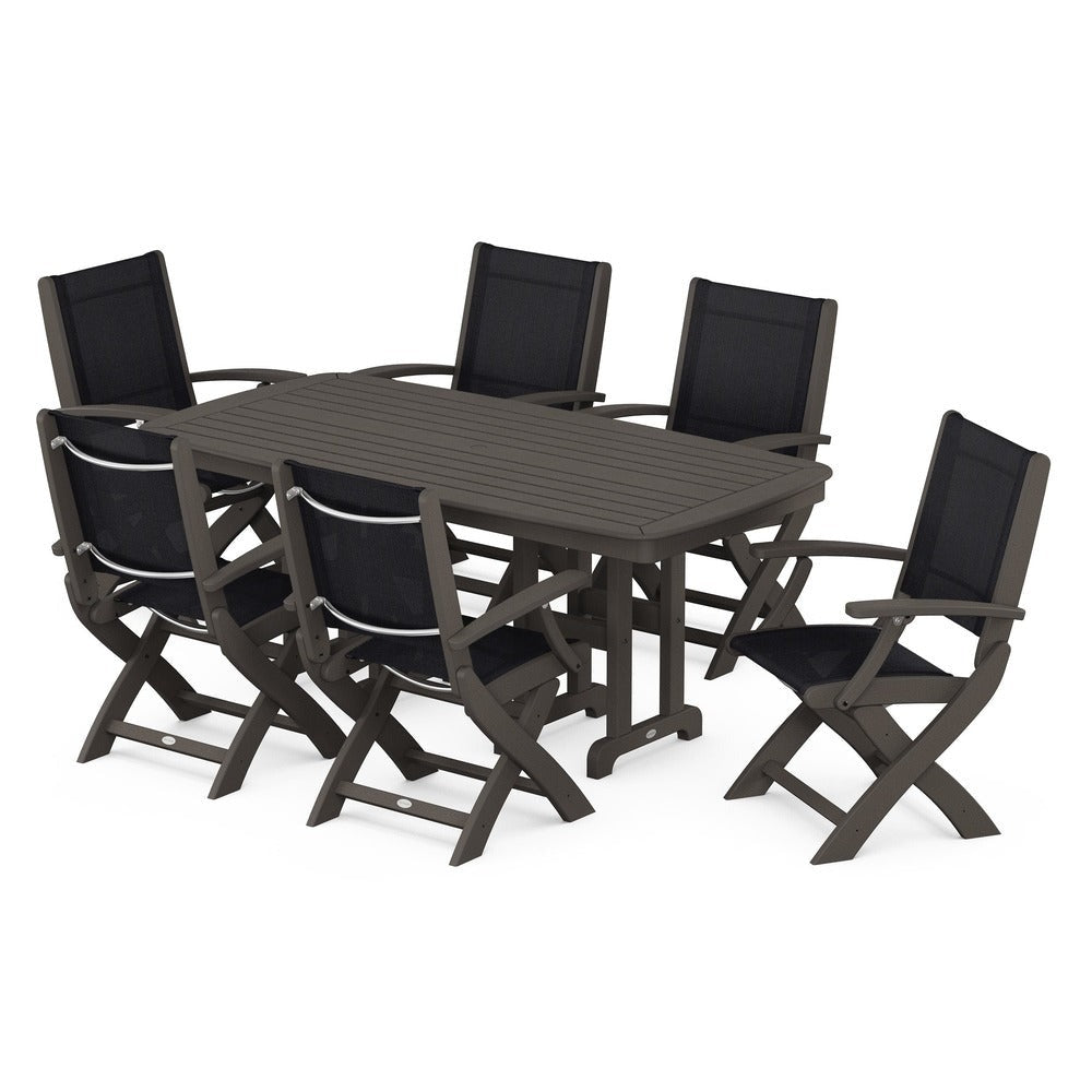 POLYWOOD® Outdoor Furniture POLYWOOD® - Coastal Folding Arm Chair 7-Piece Dining Set - PWS154-1