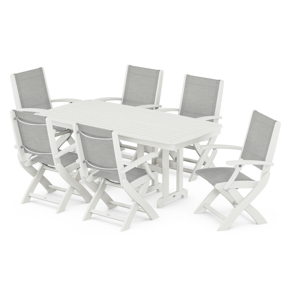 POLYWOOD® Outdoor Furniture POLYWOOD® - Coastal Folding Arm Chair 7-Piece Dining Set - PWS154-1