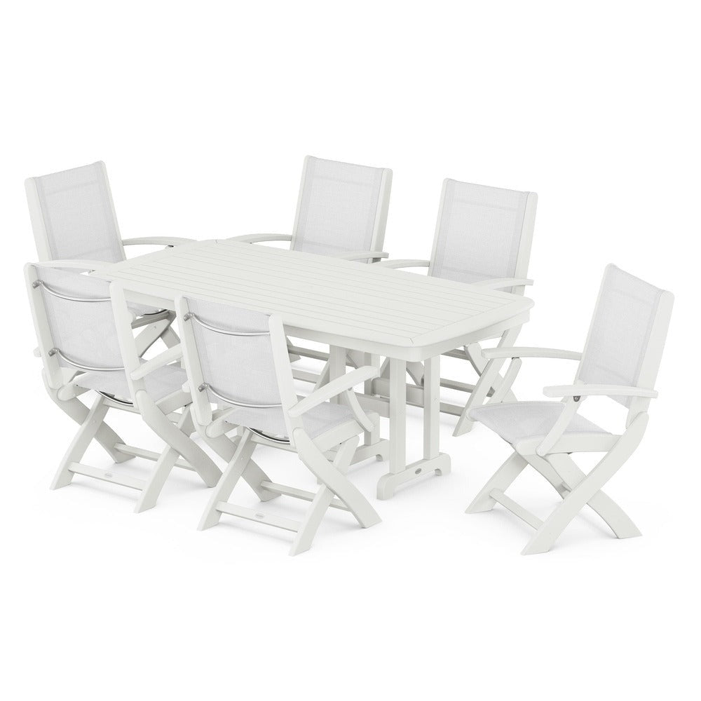 POLYWOOD® Outdoor Furniture POLYWOOD® - Coastal Folding Arm Chair 7-Piece Dining Set - PWS154-1