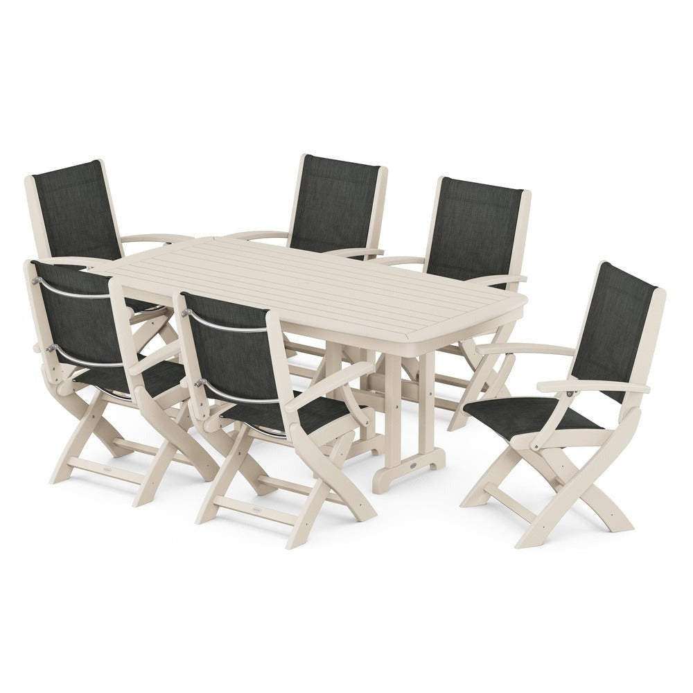 POLYWOOD® Outdoor Furniture POLYWOOD® - Coastal Folding Arm Chair 7-Piece Dining Set - PWS154-1
