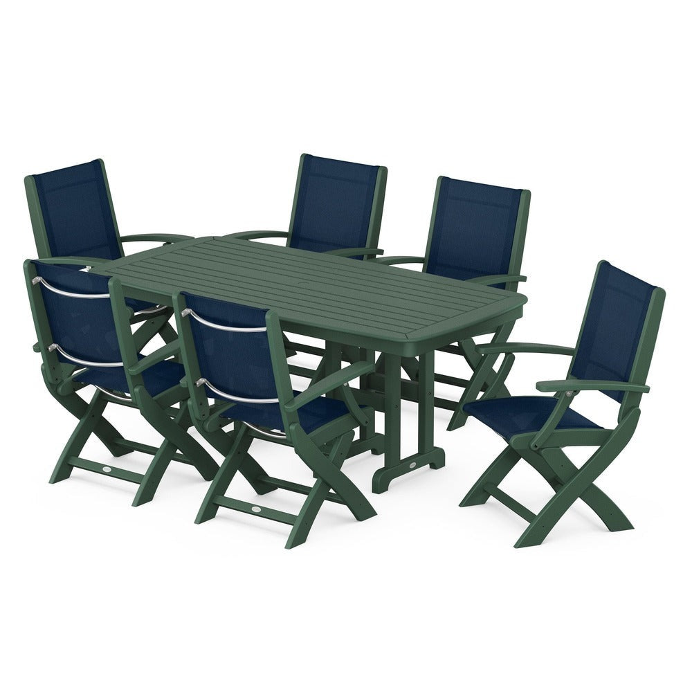 POLYWOOD® - Coastal Folding Arm Chair 7-Piece Dining Set - PWS154-1 Outdoor Furniture POLYWOOD®