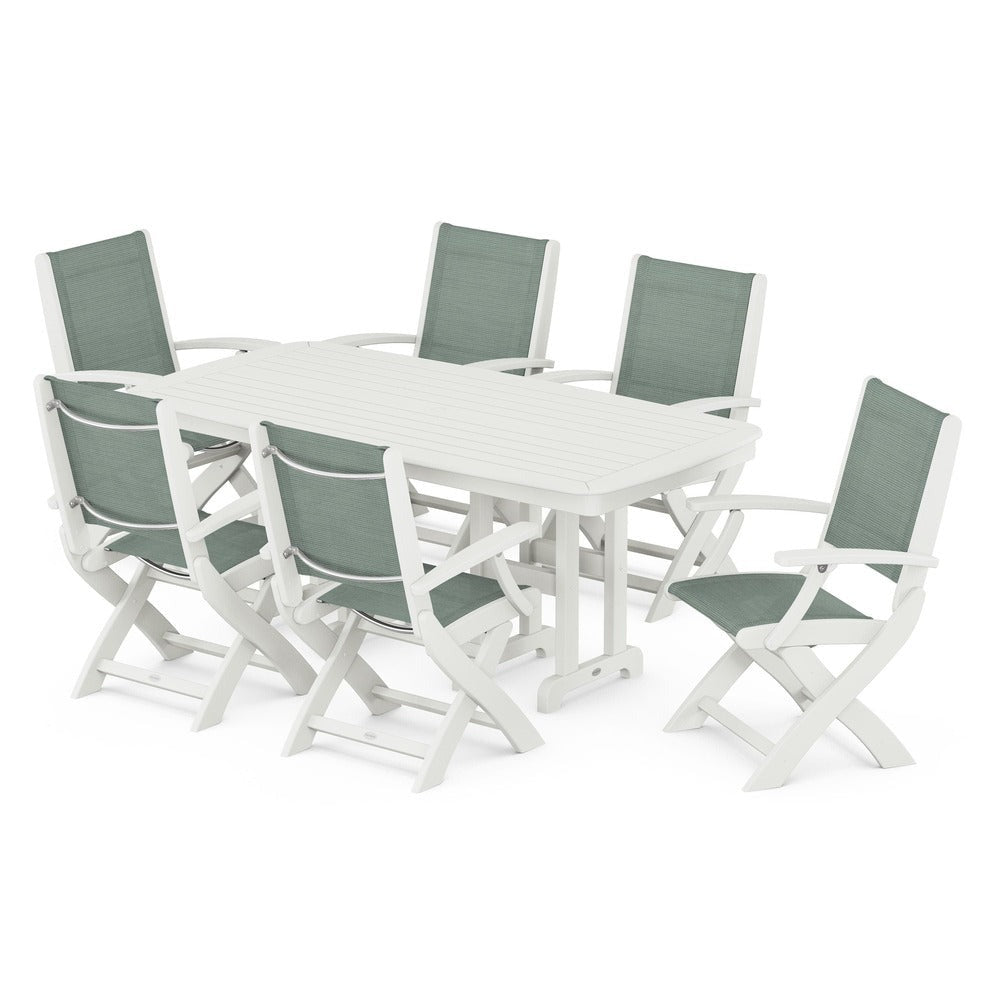 POLYWOOD® Outdoor Furniture POLYWOOD® - Coastal Folding Arm Chair 7-Piece Dining Set - PWS154-1