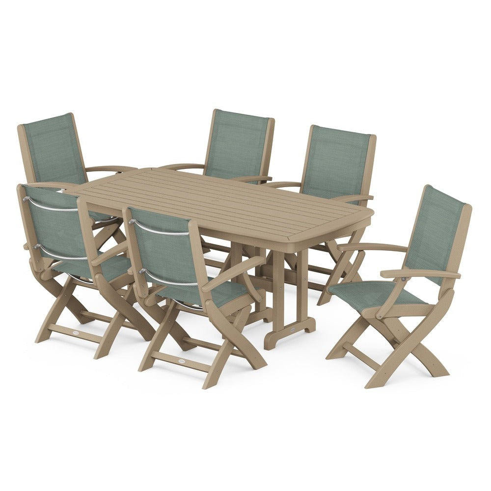 POLYWOOD® Outdoor Furniture POLYWOOD® - Coastal Folding Arm Chair 7-Piece Dining Set - PWS154-1