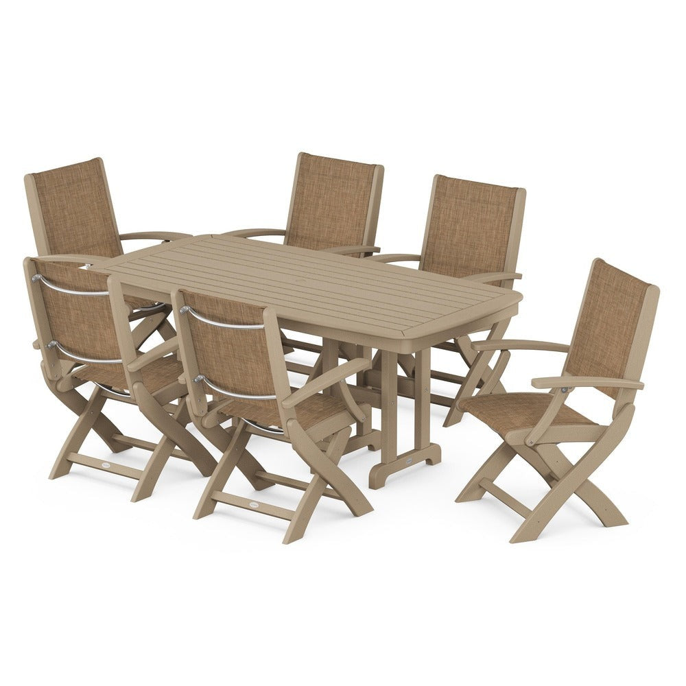 POLYWOOD® Outdoor Furniture POLYWOOD® - Coastal Folding Arm Chair 7-Piece Dining Set - PWS154-1