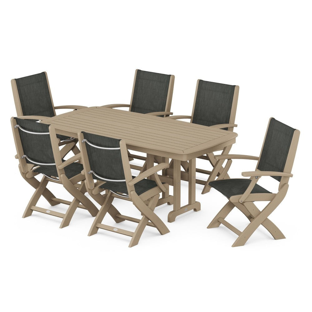 POLYWOOD® - Coastal Folding Arm Chair 7-Piece Dining Set - PWS154-1 Outdoor Furniture POLYWOOD®