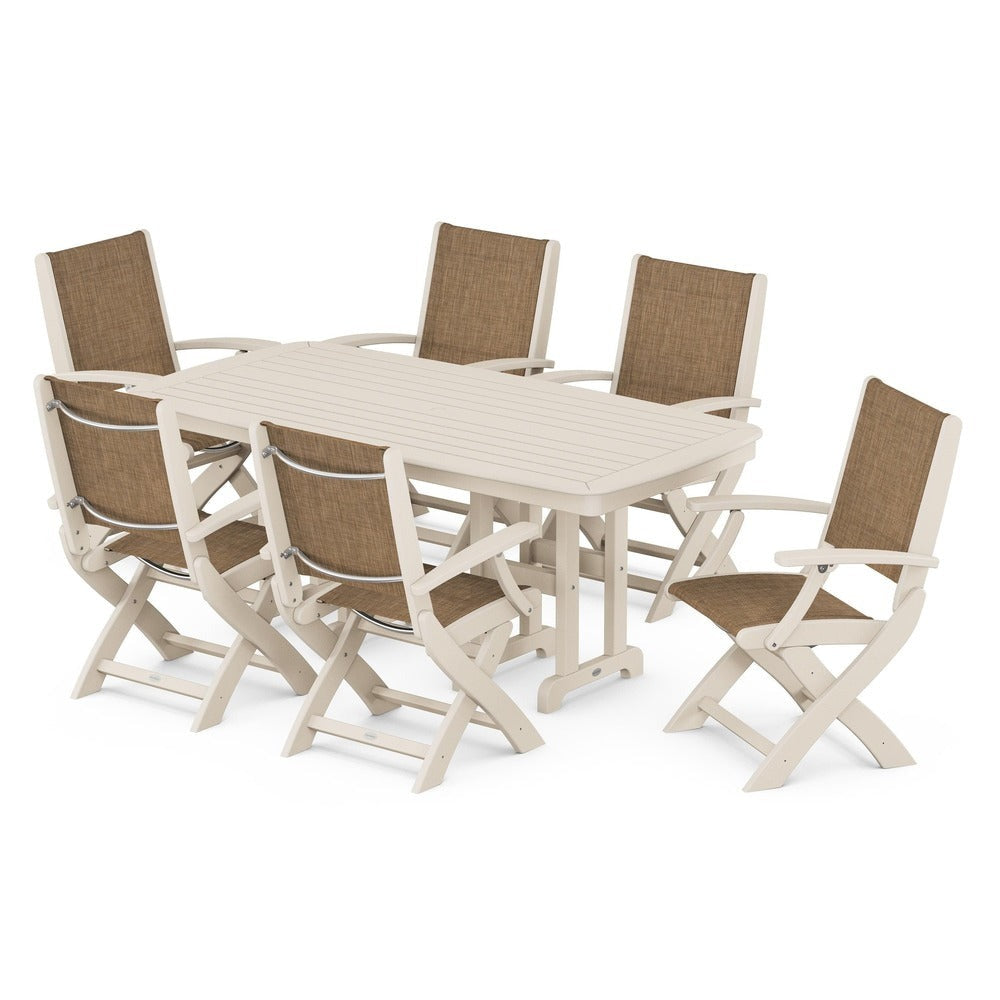 POLYWOOD® - Coastal Folding Arm Chair 7-Piece Dining Set - PWS154-1 Outdoor Furniture POLYWOOD®