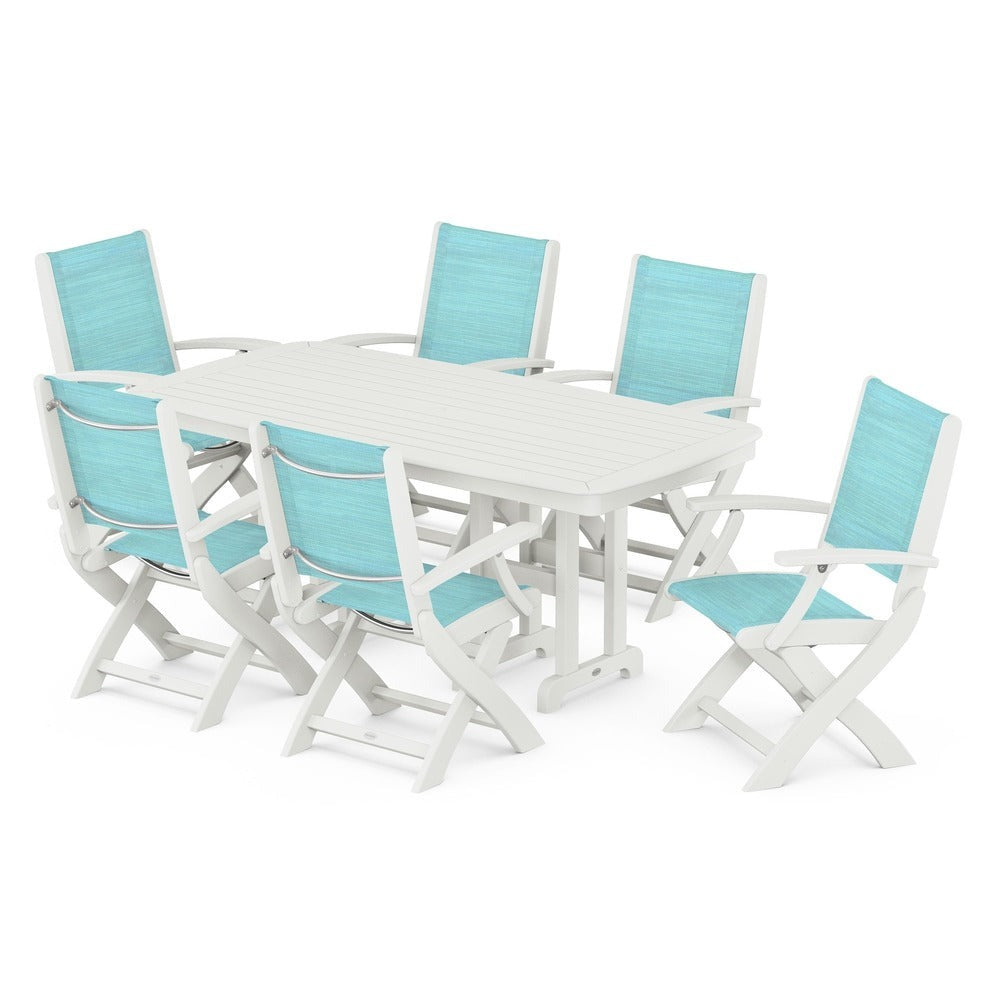 POLYWOOD® Outdoor Furniture POLYWOOD® - Coastal Folding Arm Chair 7-Piece Dining Set - PWS154-1