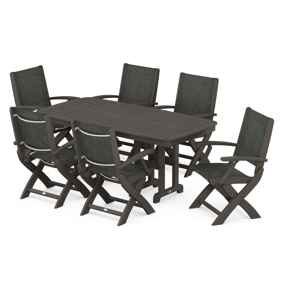 POLYWOOD® Outdoor Furniture POLYWOOD® - Coastal Folding Arm Chair 7-Piece Dining Set - PWS154-1