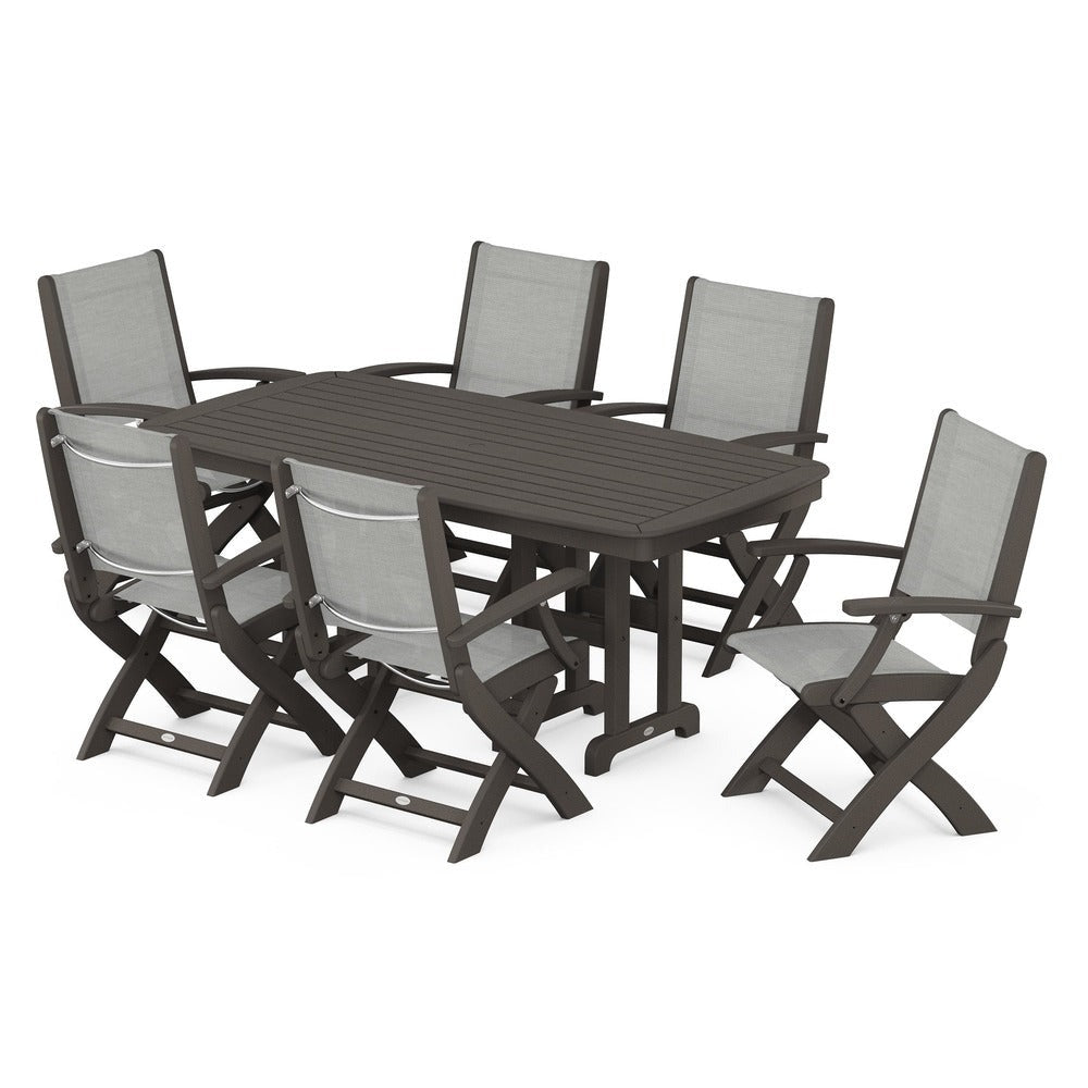 POLYWOOD® Outdoor Furniture POLYWOOD® - Coastal Folding Arm Chair 7-Piece Dining Set - PWS154-1