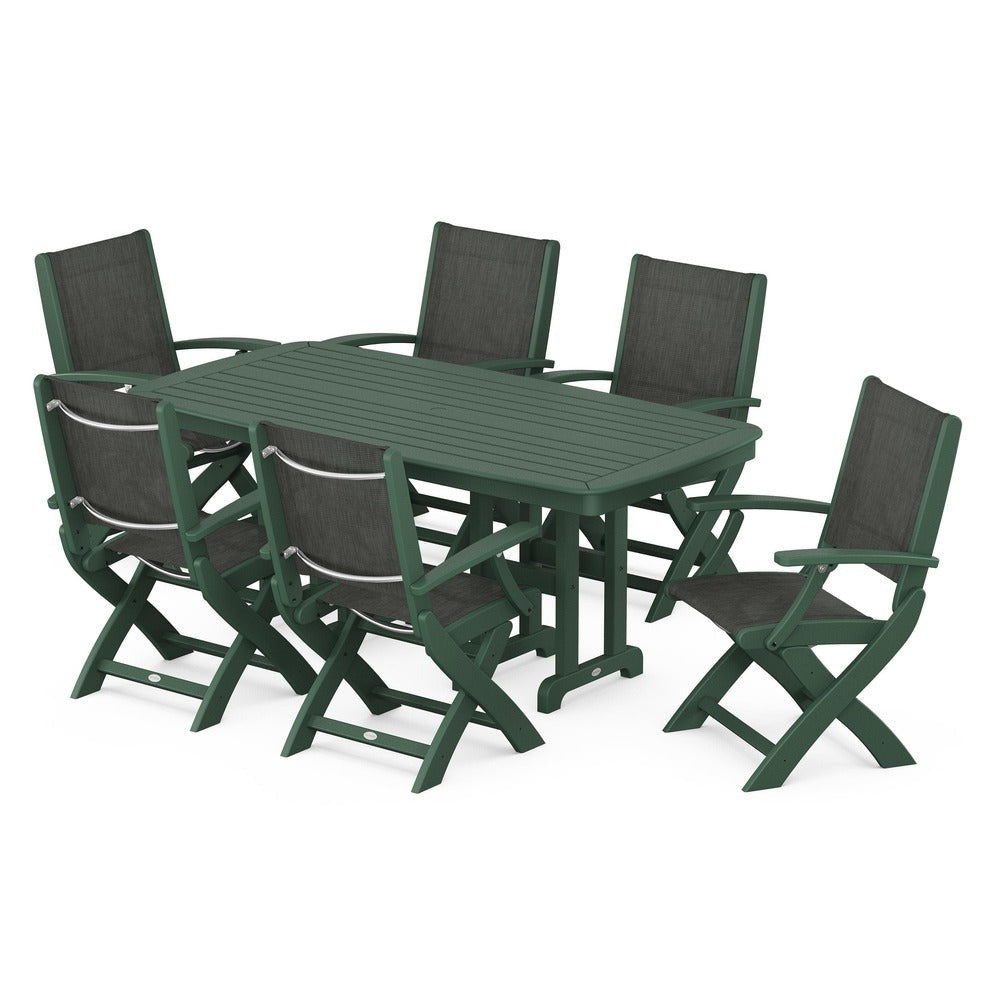 POLYWOOD® Outdoor Furniture POLYWOOD® - Coastal Folding Arm Chair 7-Piece Dining Set - PWS154-1