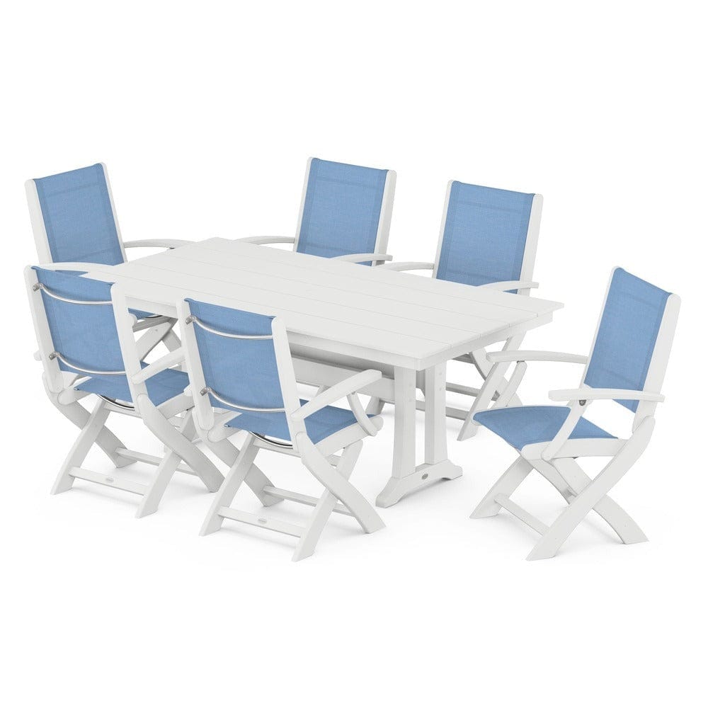 POLYWOOD® - Coastal Folding Arm Chair 7-Piece Farmhouse Dining Set with Trestle Legs - PWS292