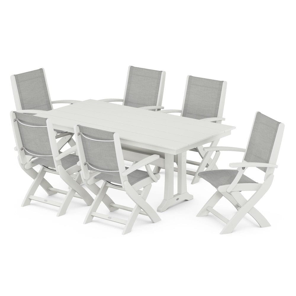 POLYWOOD® Outdoor Furniture POLYWOOD® - Coastal Folding Arm Chair 7-Piece Farmhouse Dining Set with Trestle Legs - PWS292
