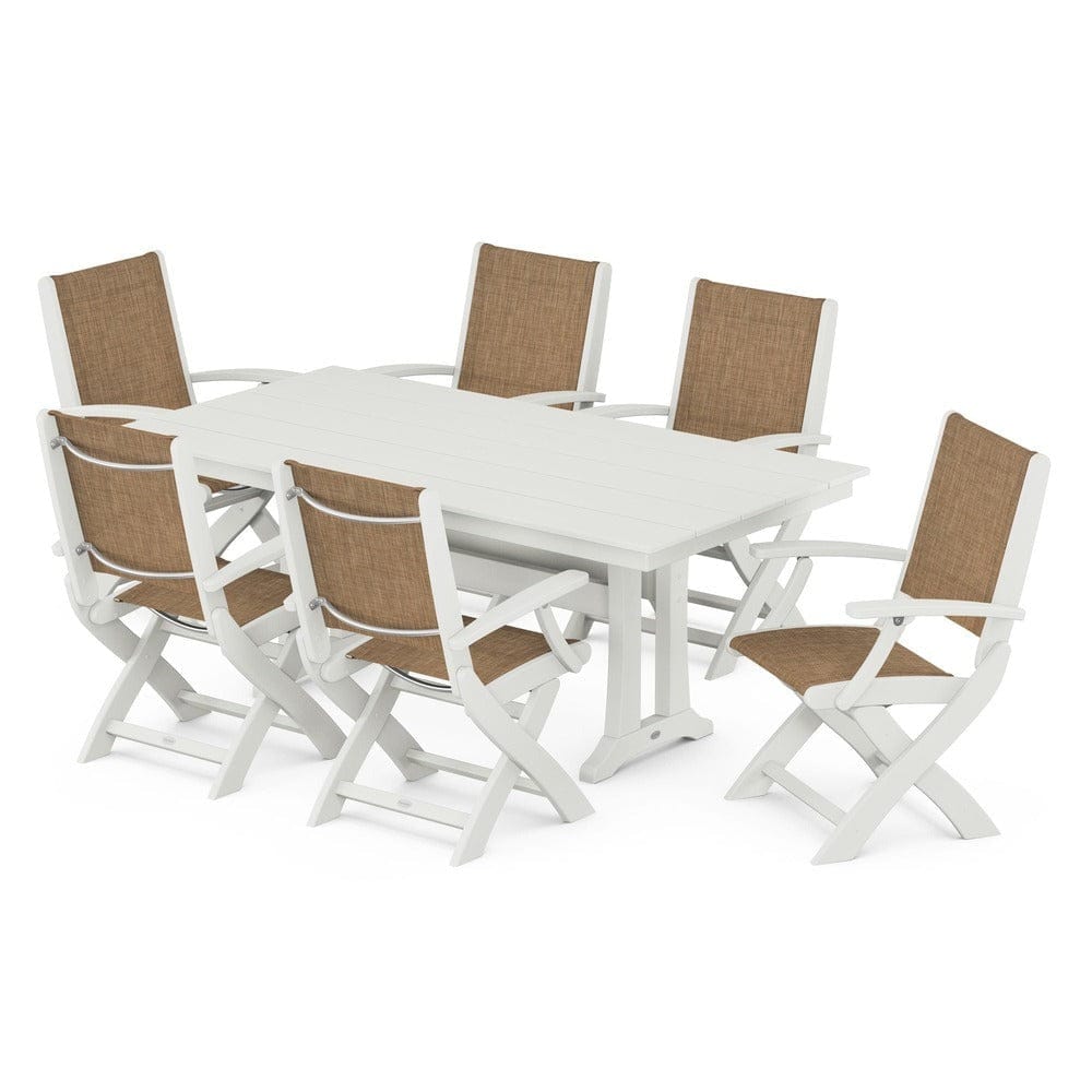 POLYWOOD® Outdoor Furniture POLYWOOD® - Coastal Folding Arm Chair 7-Piece Farmhouse Dining Set with Trestle Legs - PWS292