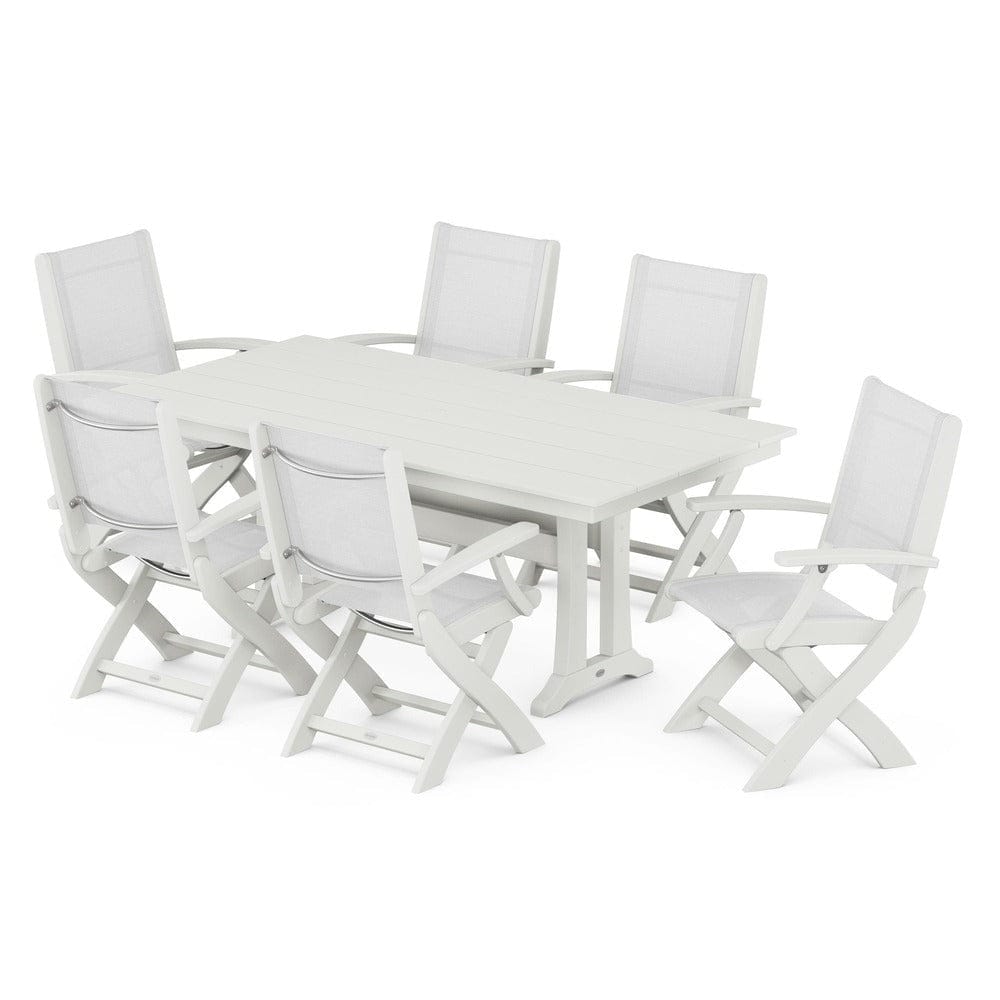 POLYWOOD® - Coastal Folding Arm Chair 7-Piece Farmhouse Dining Set with Trestle Legs - PWS292