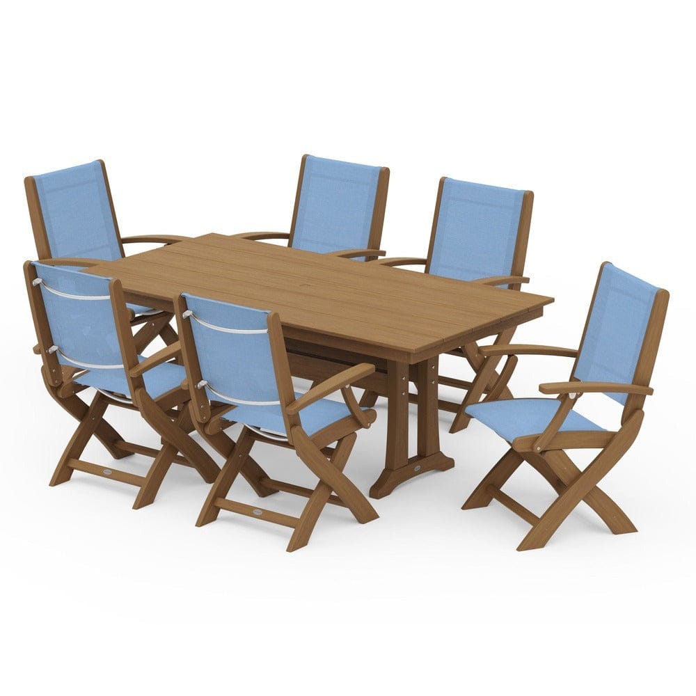 POLYWOOD® Outdoor Furniture POLYWOOD® - Coastal Folding Arm Chair 7-Piece Farmhouse Dining Set with Trestle Legs - PWS292