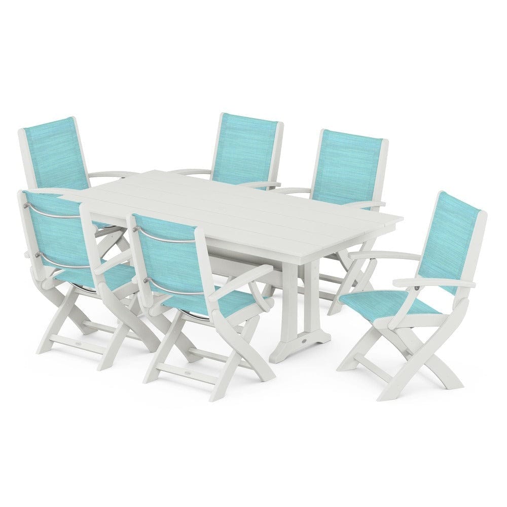 POLYWOOD® Outdoor Furniture POLYWOOD® - Coastal Folding Arm Chair 7-Piece Farmhouse Dining Set with Trestle Legs - PWS292