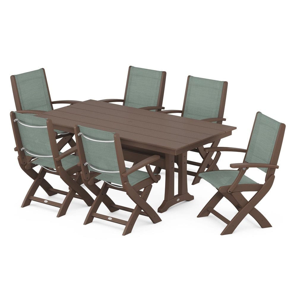 POLYWOOD® - Coastal Folding Arm Chair 7-Piece Farmhouse Dining Set with Trestle Legs - PWS292 Outdoor Furniture POLYWOOD®