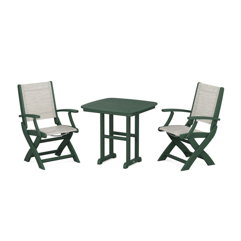 POLYWOOD® Outdoor Furniture Green / Birch Sling POLYWOOD® - Coastal Folding Chair 3-Piece Dining Set - PWS1206