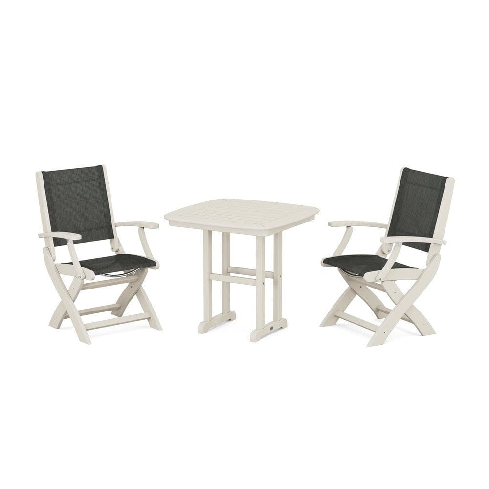 POLYWOOD® Outdoor Furniture Sand / Ember Sling POLYWOOD® - Coastal Folding Chair 3-Piece Dining Set - PWS1206