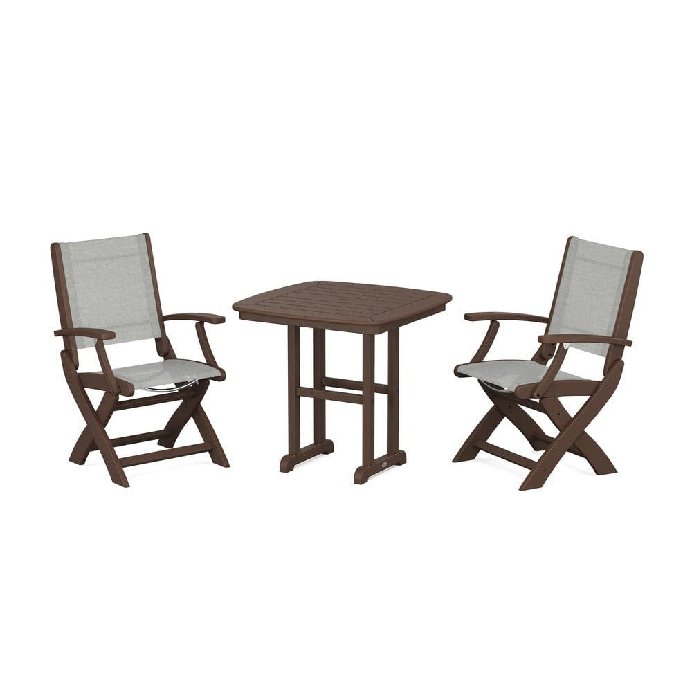 POLYWOOD® Outdoor Furniture Mahogany / Metallic Sling POLYWOOD® - Coastal Folding Chair 3-Piece Dining Set - PWS1206