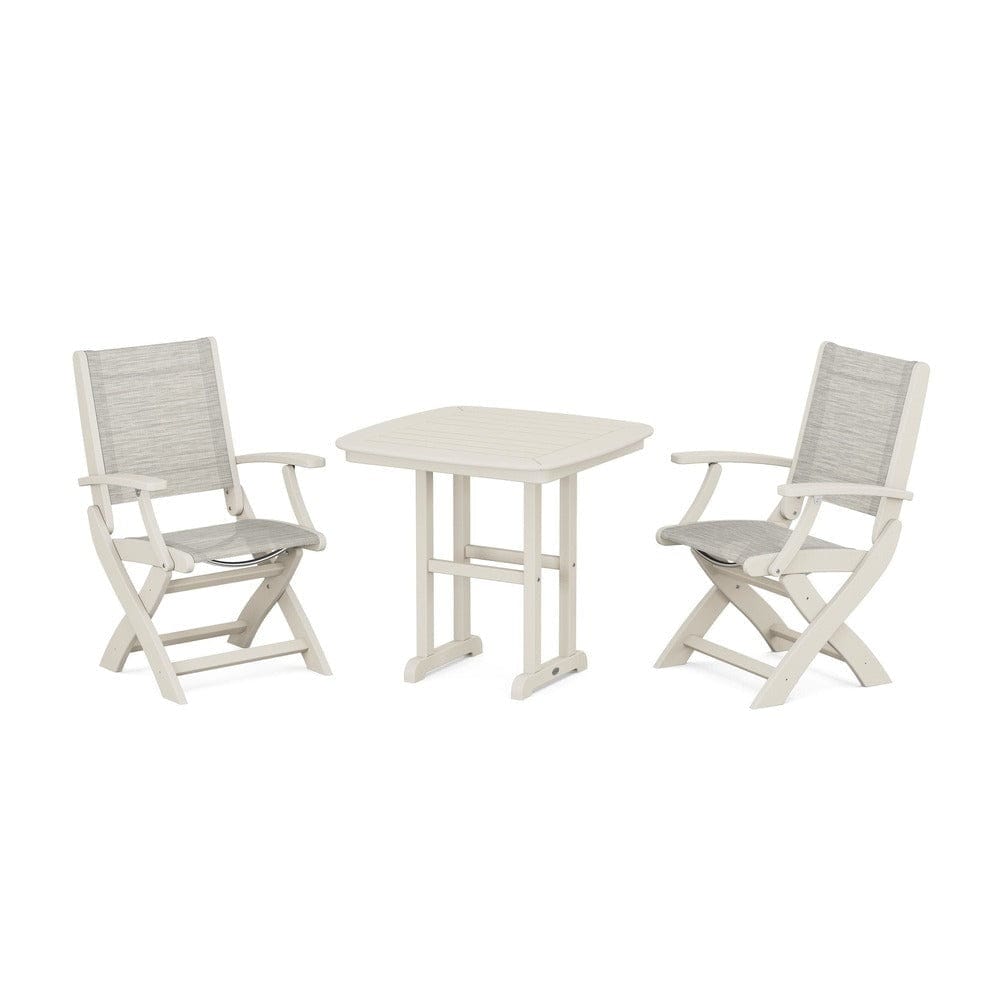 POLYWOOD® Outdoor Furniture Sand / Birch Sling POLYWOOD® - Coastal Folding Chair 3-Piece Dining Set - PWS1206