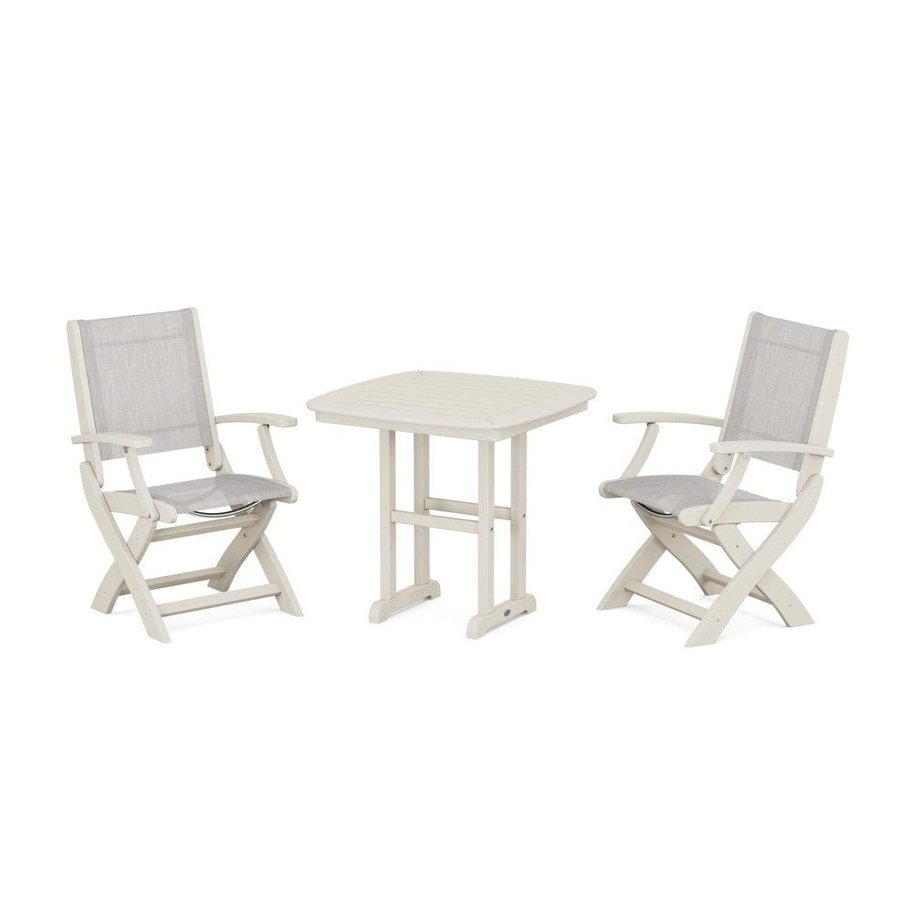 POLYWOOD® Outdoor Furniture Sand / Parchment Sling POLYWOOD® - Coastal Folding Chair 3-Piece Dining Set - PWS1206