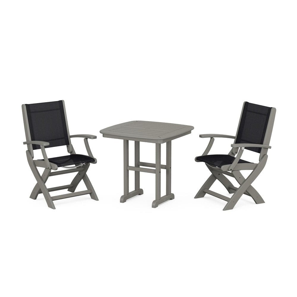 POLYWOOD® Outdoor Furniture Slate Grey / Black Sling POLYWOOD® - Coastal Folding Chair 3-Piece Dining Set - PWS1206