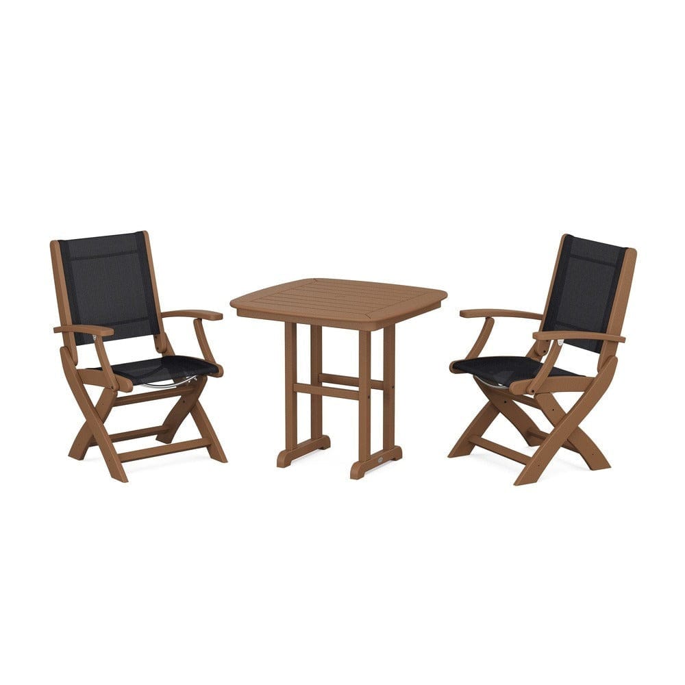 POLYWOOD® Outdoor Furniture Teak / Black Sling POLYWOOD® - Coastal Folding Chair 3-Piece Dining Set - PWS1206