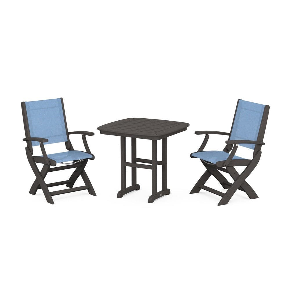POLYWOOD® Outdoor Furniture Vintage Coffee / Poolside Sling POLYWOOD® - Coastal Folding Chair 3-Piece Dining Set - PWS1206