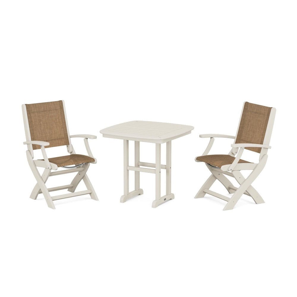 POLYWOOD® Outdoor Furniture Sand / Burlap Sling POLYWOOD® - Coastal Folding Chair 3-Piece Dining Set - PWS1206