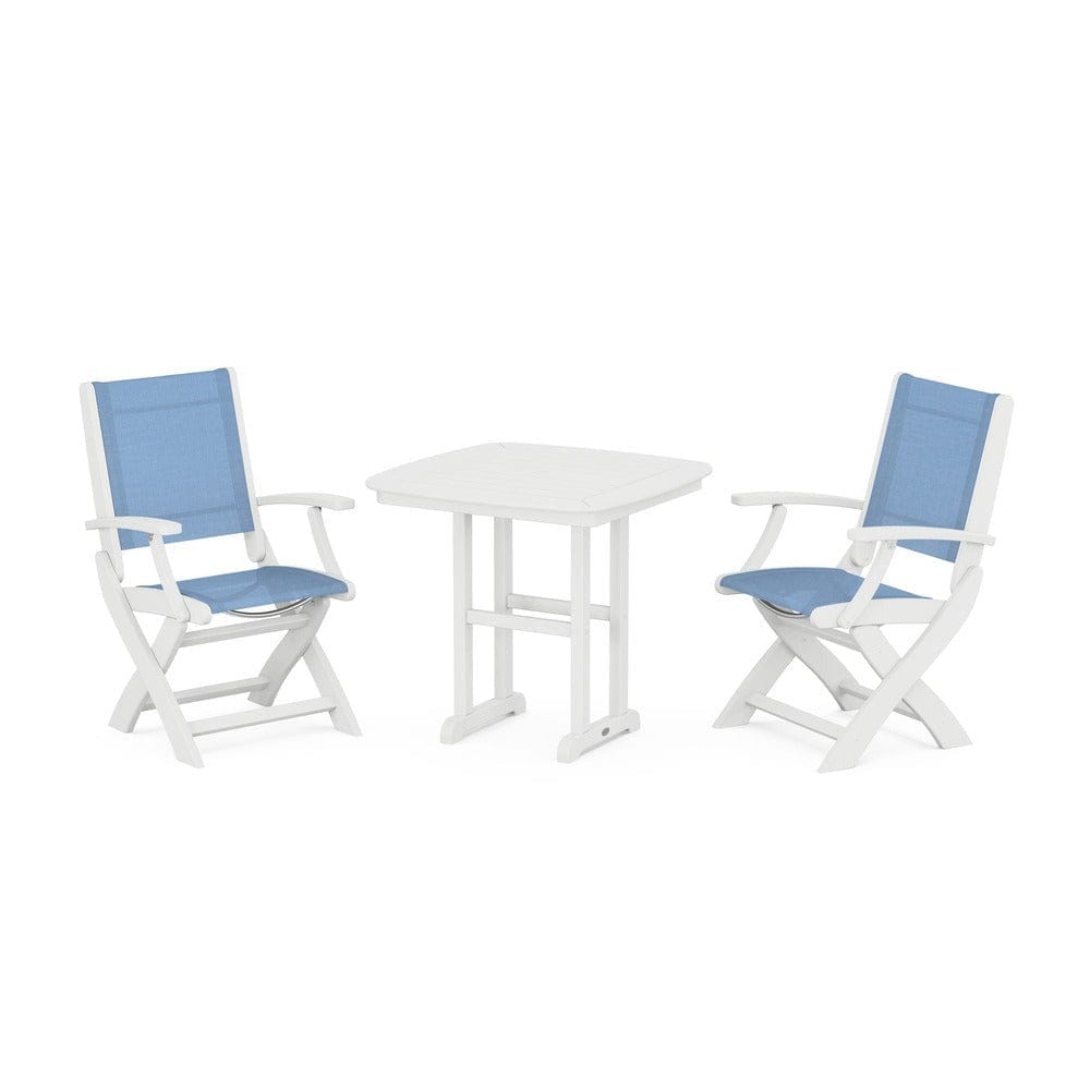 POLYWOOD® Outdoor Furniture White / Poolside Sling POLYWOOD® - Coastal Folding Chair 3-Piece Dining Set - PWS1206