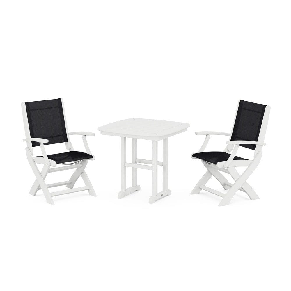 POLYWOOD® Outdoor Furniture White / Black Sling POLYWOOD® - Coastal Folding Chair 3-Piece Dining Set - PWS1206