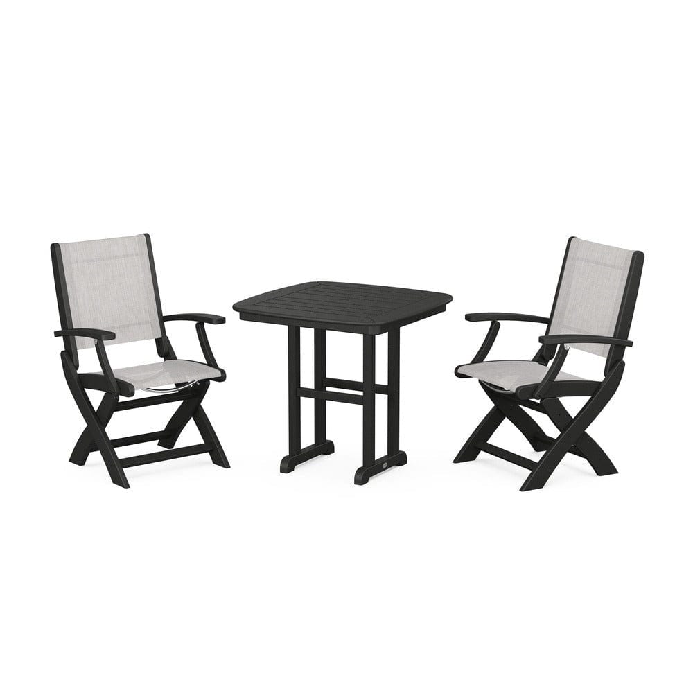POLYWOOD® Outdoor Furniture Black / Parchment Sling POLYWOOD® - Coastal Folding Chair 3-Piece Dining Set - PWS1206