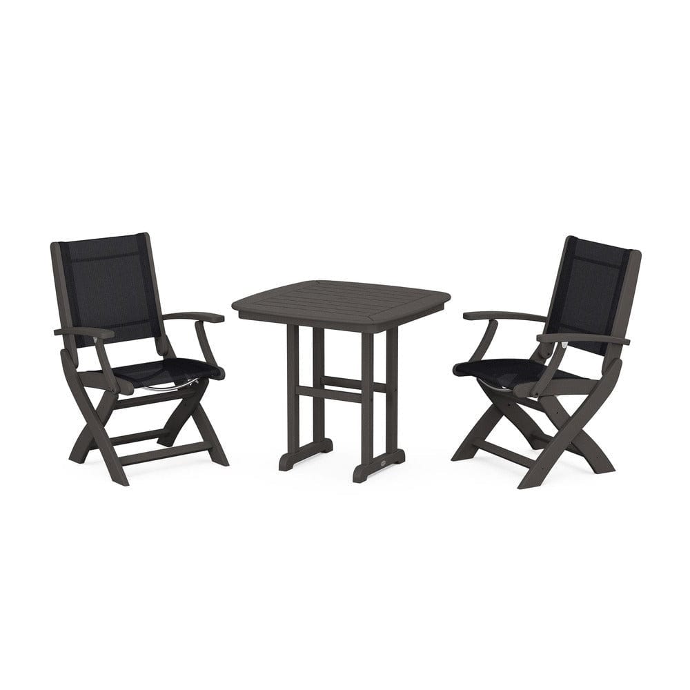 POLYWOOD® Outdoor Furniture Vintage Coffee / Black Sling POLYWOOD® - Coastal Folding Chair 3-Piece Dining Set - PWS1206