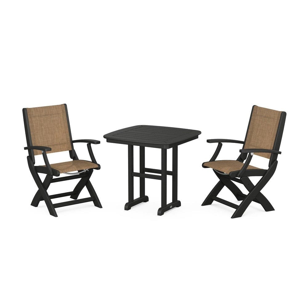 POLYWOOD® Outdoor Furniture Black / Burlap Sling POLYWOOD® - Coastal Folding Chair 3-Piece Dining Set - PWS1206