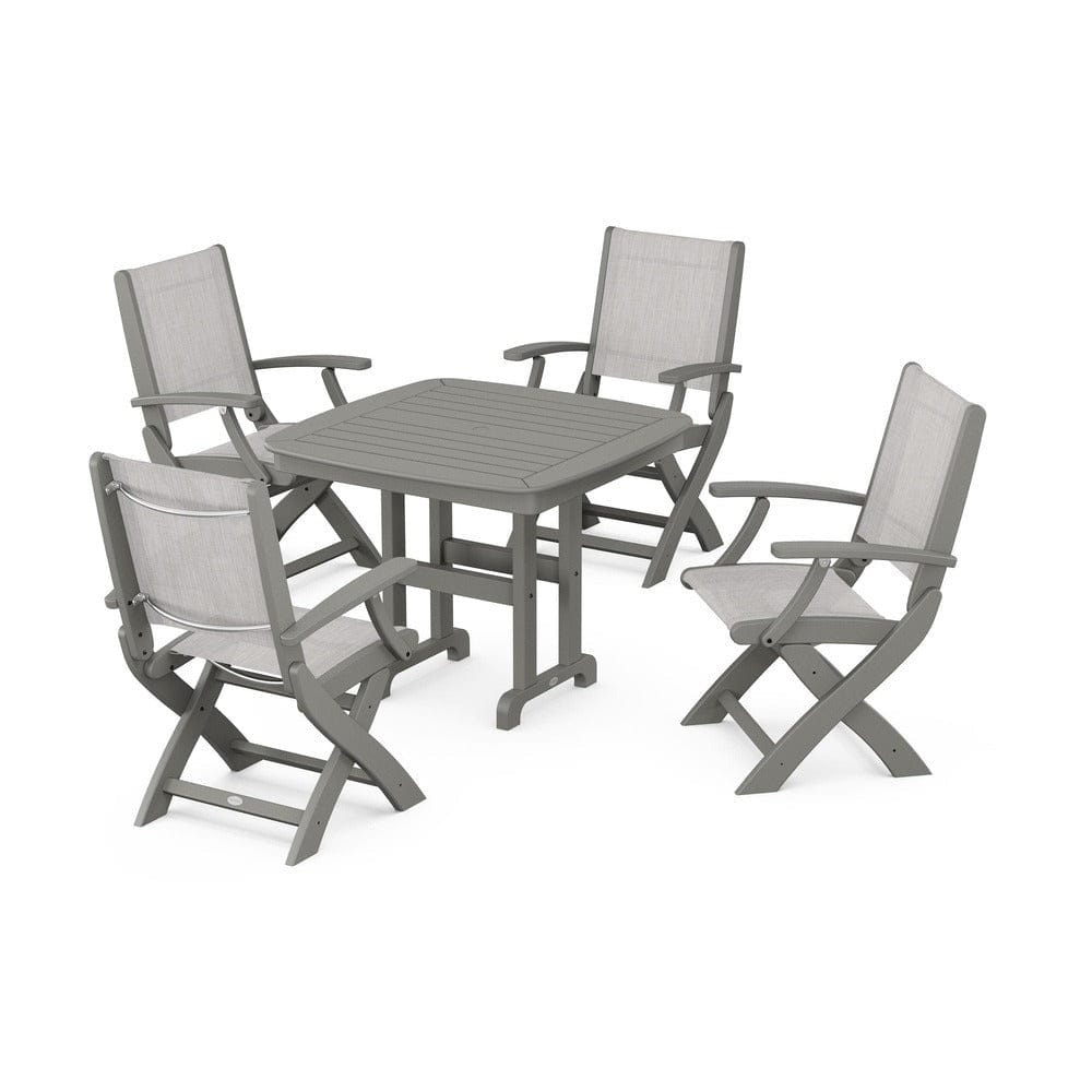 POLYWOOD® Outdoor Furniture POLYWOOD® - Coastal Folding Chair 5-Piece Dining Set - PWS1237