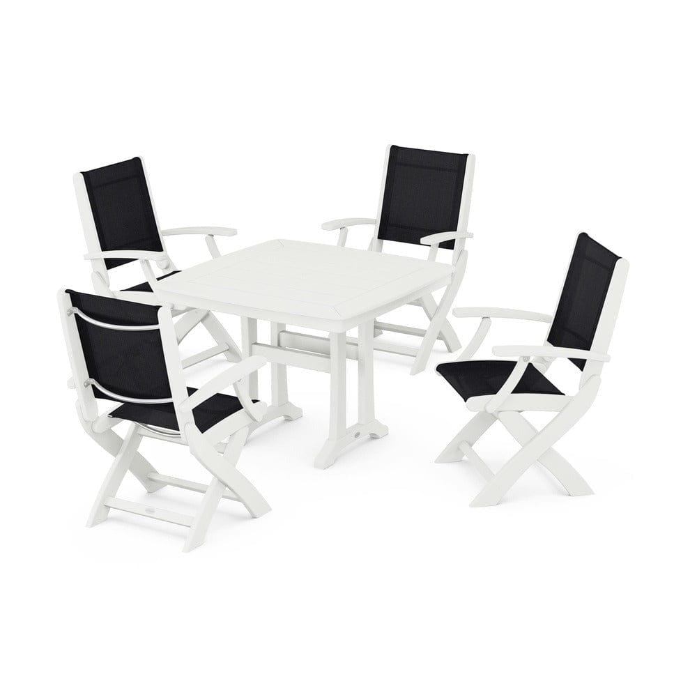 POLYWOOD® Outdoor Furniture POLYWOOD® - Coastal Folding Chair 5-Piece Dining Set with Trestle Legs - PWS967