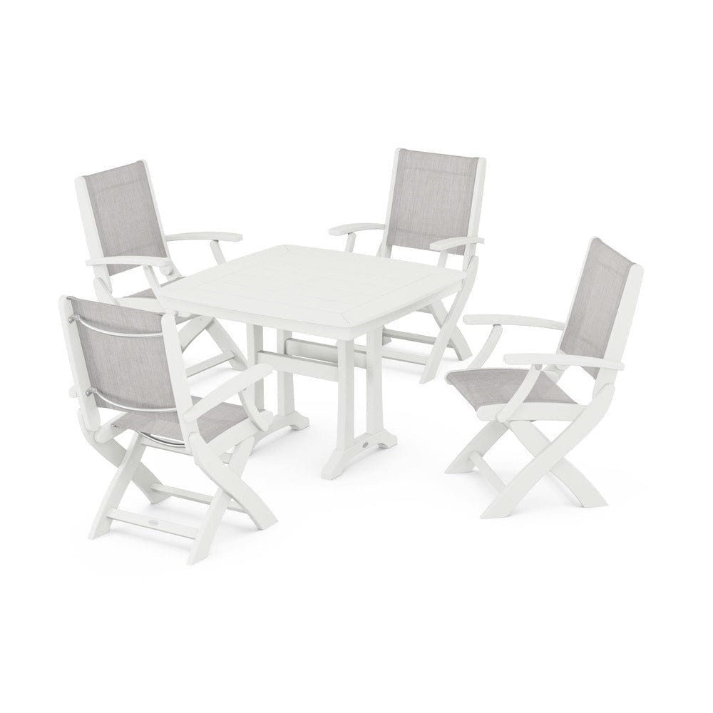 POLYWOOD® Outdoor Furniture POLYWOOD® - Coastal Folding Chair 5-Piece Dining Set with Trestle Legs - PWS967